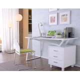 Scrivania per Computer con Tre Cassetti Bianco Lucido