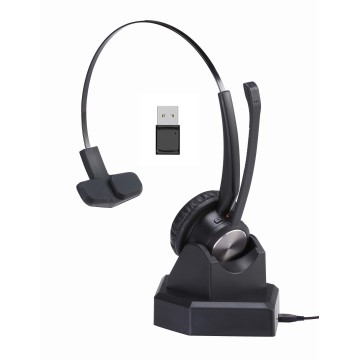 Cuffia bluetooth professionale ad archetto con base e dongle USB-A