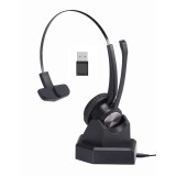 Cuffia bluetooth professionale ad archetto con base e dongle USB-A