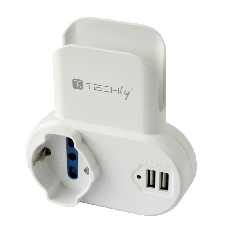 Adattatore Presa bipasso/Schuko 2 USB 1A con porta telefono