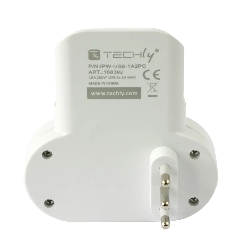 Adattatore Presa bipasso/Schuko 2 USB 1A con porta telefono