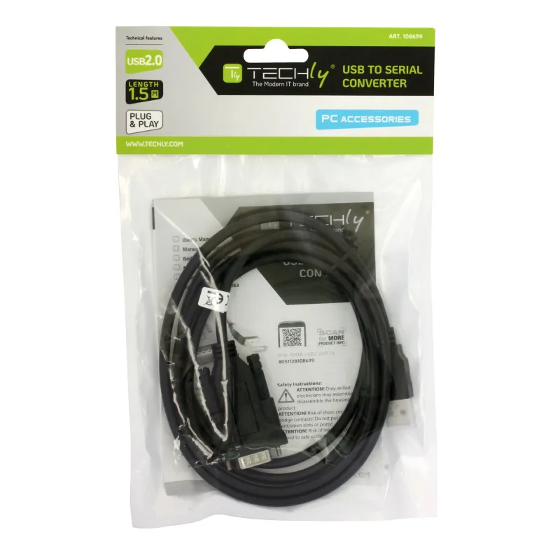 Convertitore Adattatore Techly da USB 2.0 a Seriale Nero