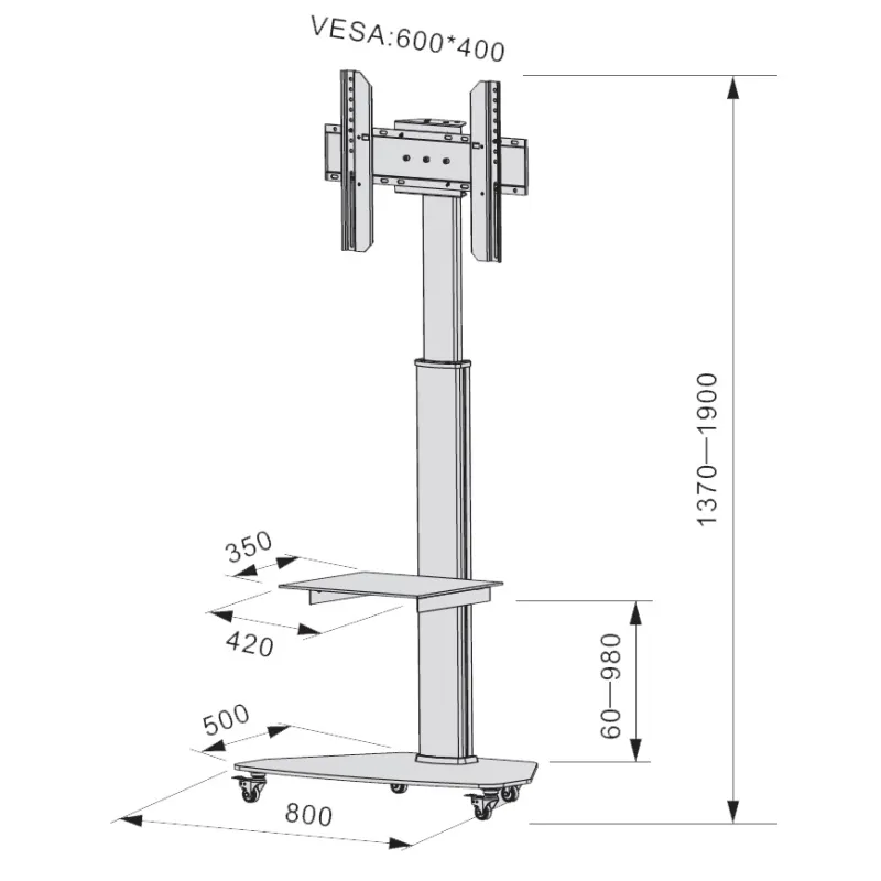 Supporto a Pavimento con Mensola Trolley TV LCD/LED/Plasma 37-70'' Silver