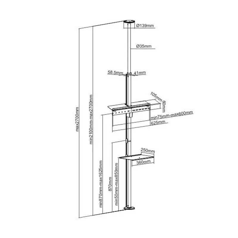 Supporto da Pavimento a Soffitto per TV LCD/LED/Plasma 37-70''