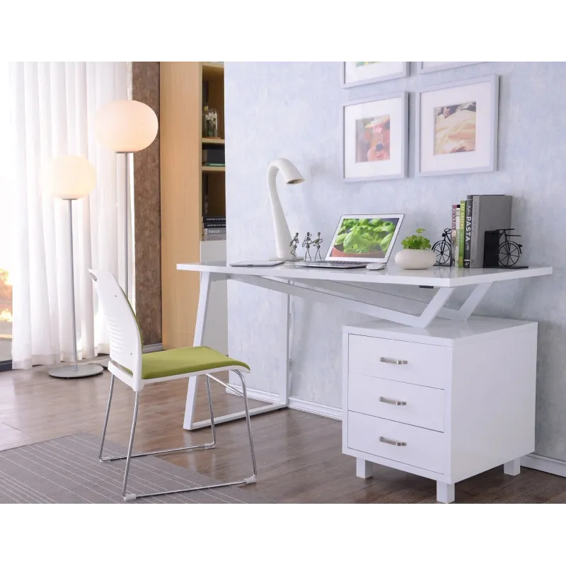 Scrivania per Computer con Tre Cassetti Bianco Lucido