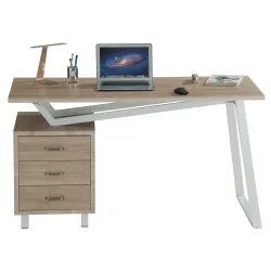 Scrivania per Computer con Tre Cassetti Bianco/Quercia