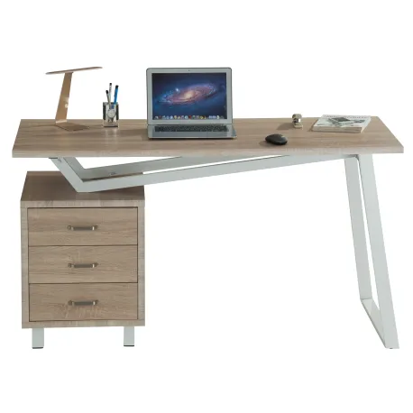 Scrivania per Computer con Tre Cassetti Bianco/Quercia