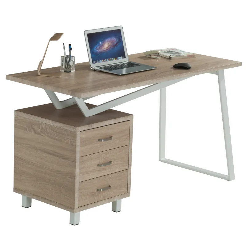 Scrivania per Computer con Tre Cassetti Bianco/Quercia