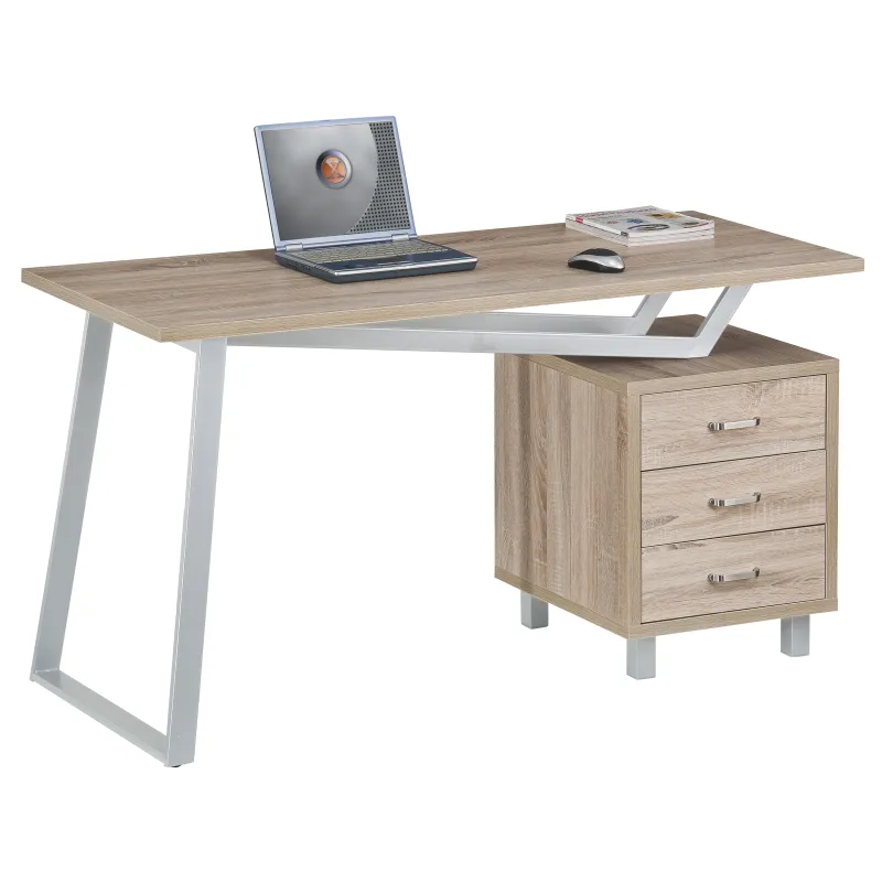 Scrivania per Computer con Tre Cassetti Bianco/Quercia