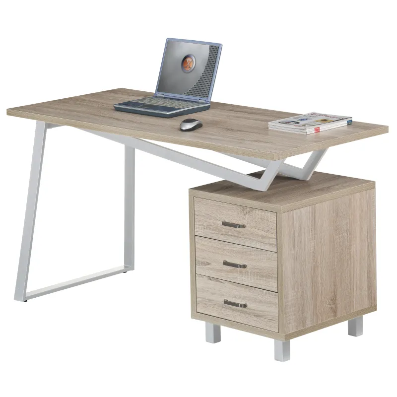 Scrivania per Computer con Tre Cassetti Bianco/Quercia