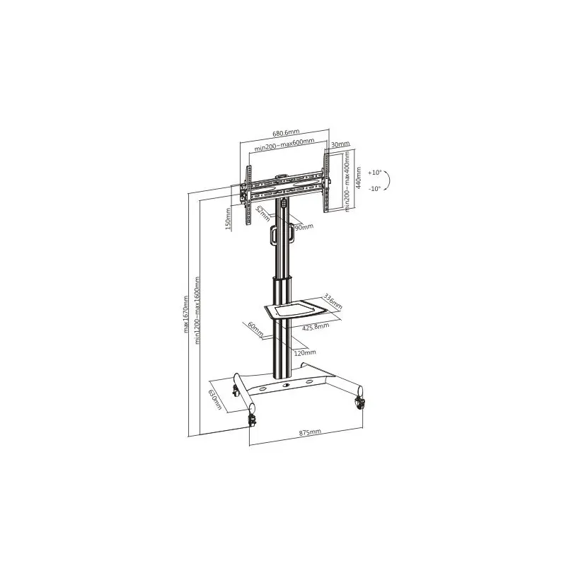 Supporto a Pavimento con Mensola Trolley TV LCD/LED 32-65''