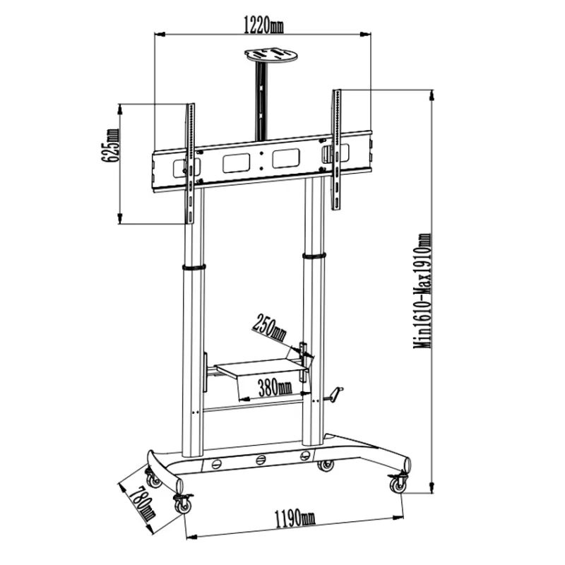 Supporto da Pavimento Altezza Regolabile 2 Mensole TV LCD/LED 52-110''