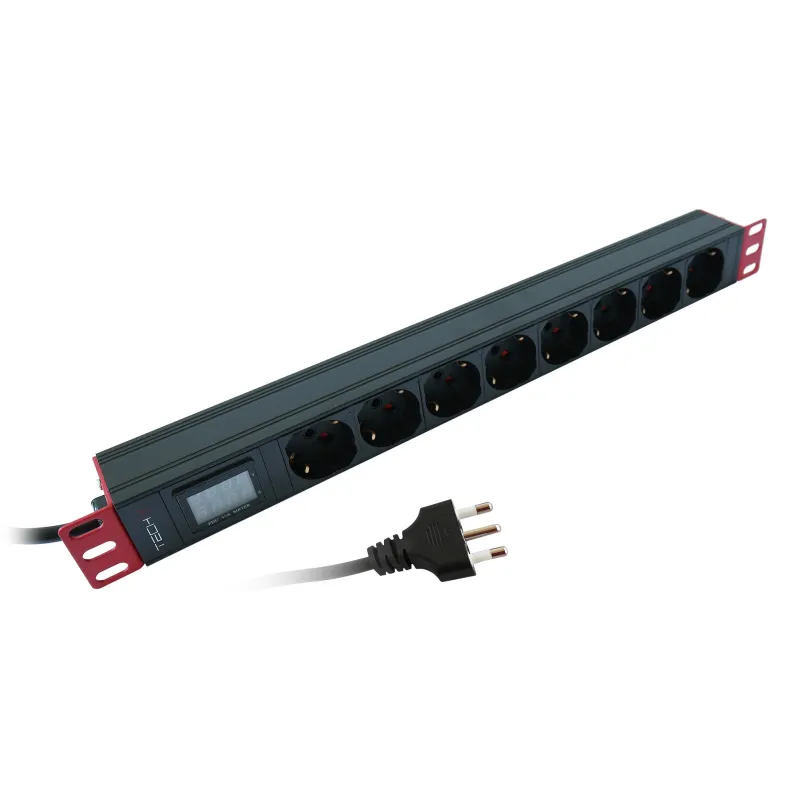 Multipresa 8 Posti da Rack 19'' con Misuratore Voltaggio e Amperaggio Spina Italiana 1U