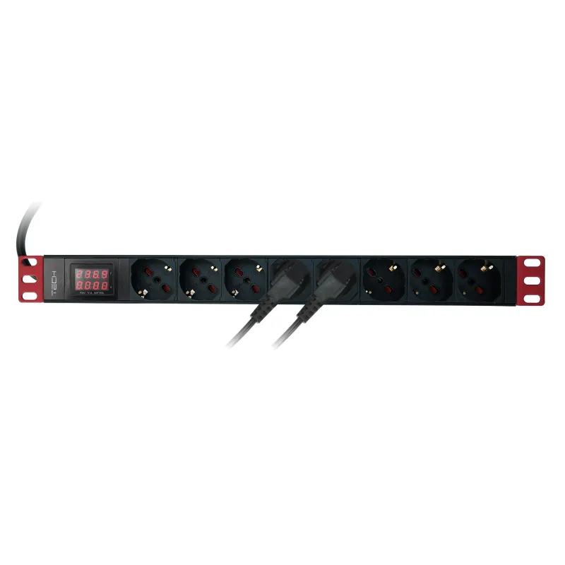 Multipresa 8 Posti da Rack 19'' con Misuratore Voltaggio e Amperaggio Spina Italiana 1U