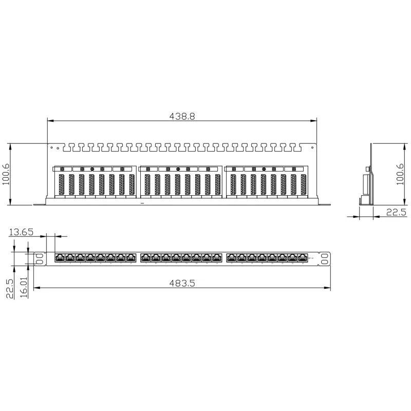 Pannello Patch STP 24 Posti RJ45 19'' 1U Cat.6 Nero