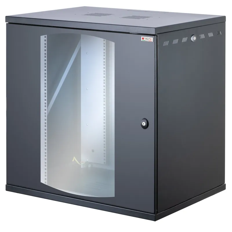 Armadio Rack 19'' a Muro 22U P 600mm Porta Vetro Nero