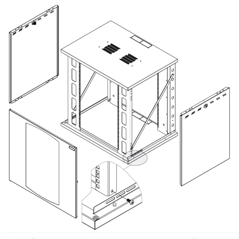 Armadio Rack 19'' a Muro 22U P 600mm Porta Vetro Nero