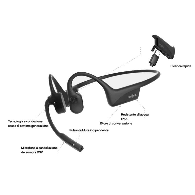 Shokz OpenComm2 UC cuffia bluetooth a conduzione ossea
