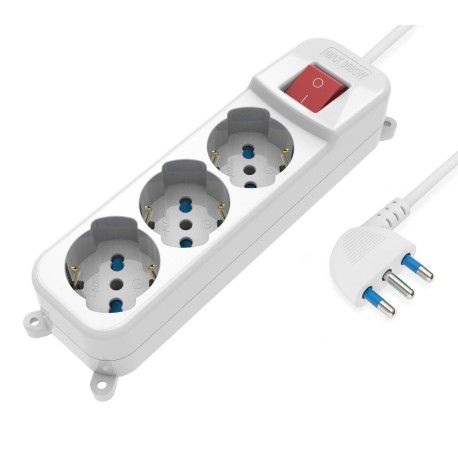 Multipresa 3 Posti Italiana Bipasso / Schuko con spina 16A angolata