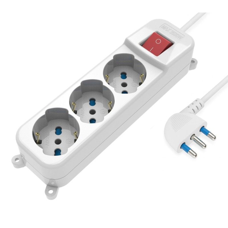 Multipresa 3 Posti Italiana Bipasso / Schuko con spina 16A angolata