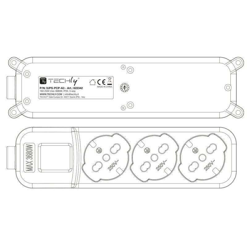 Multipresa 3 Posti Italiana Bipasso / Schuko con spina 16A angolata
