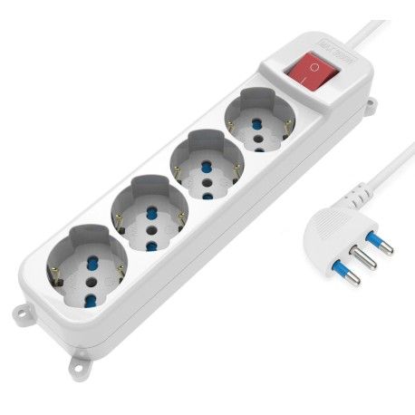 Multipresa 4 Posti Italiana Bipasso / Schuko con spina 16A angolata