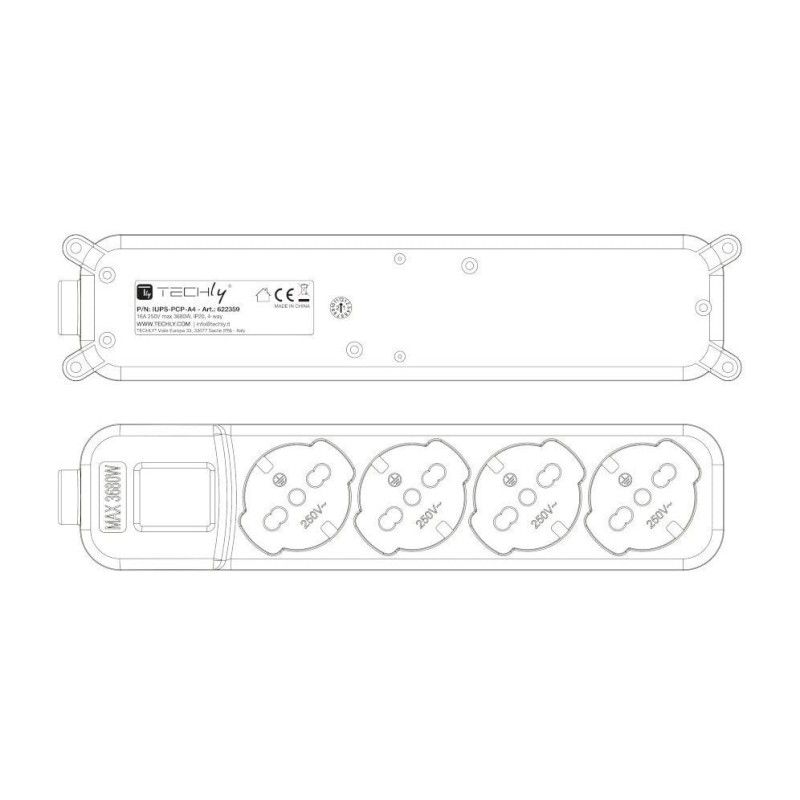 Multipresa 4 Posti Italiana Bipasso / Schuko con spina 16A angolata