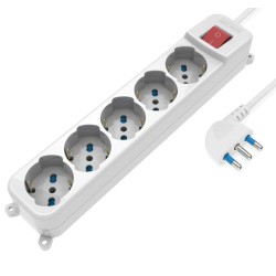 Multipresa 5 Posti Italiana Bipasso / Schuko con spina 16A angolata