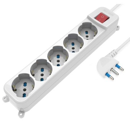 Multipresa 5 Posti Italiana Bipasso / Schuko con spina 16A angolata