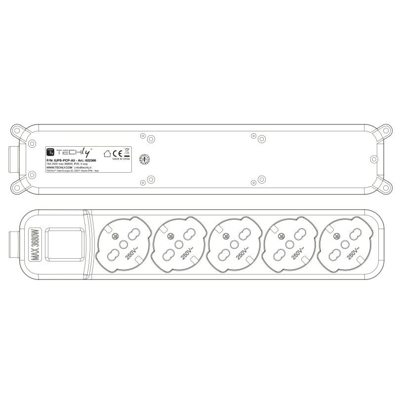 Multipresa 5 Posti Italiana Bipasso / Schuko con spina 16A angolata