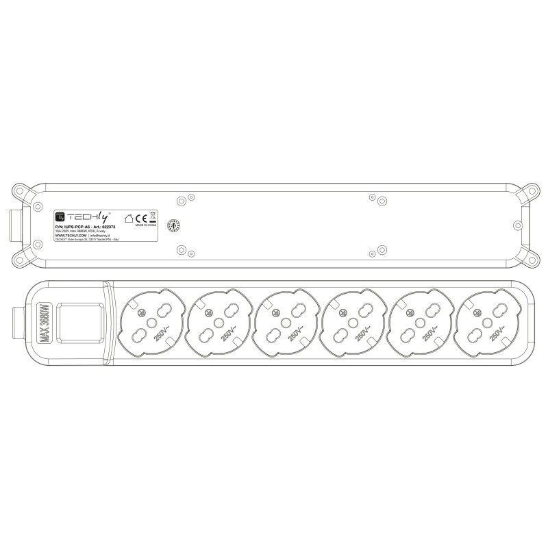 Multipresa 6 Posti Italiana Bipasso / Schuko con spina 16A angolata