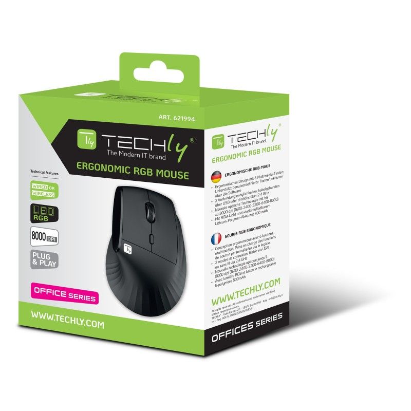 Mouse Ergonomico RGB Wireless + USB 2.4G Nero