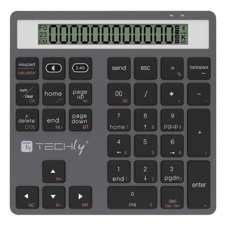 Tastierino Numerico BT V5.0 Wireless 2in1 con Calcolatrice Grigio Scuro