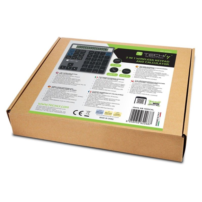 Tastierino Numerico BT V5.0 Wireless 2in1 con Calcolatrice Grigio Scuro