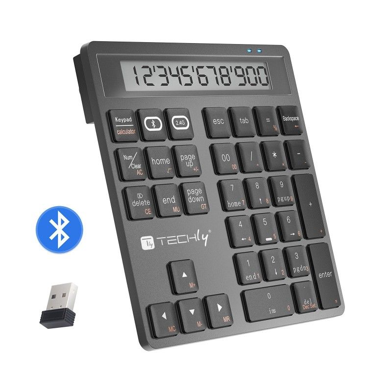 Tastierino Numerico BT V5.0 Wireless 2in1 con Calcolatrice Grigio Scuro