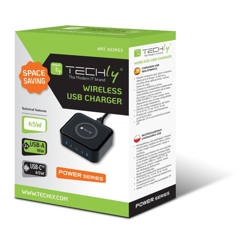 Stazione di Ricarica Wireless 65W 3xUSB-C&trade; e 2xUSB-A