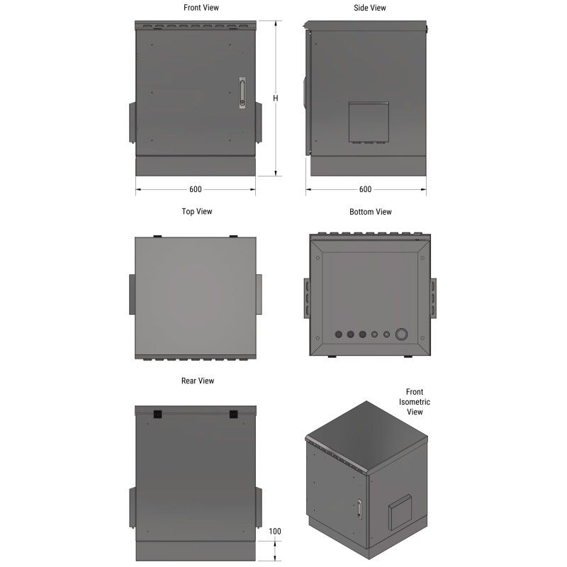 Armadio Rack 19'' a Pavimento 20U grigio IP66 Porta Cieca prof. 600 mm