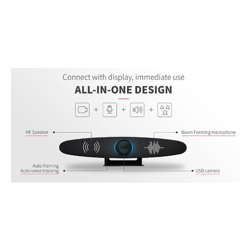 Videocamera USB 4K con speaker tracking all in one videobar