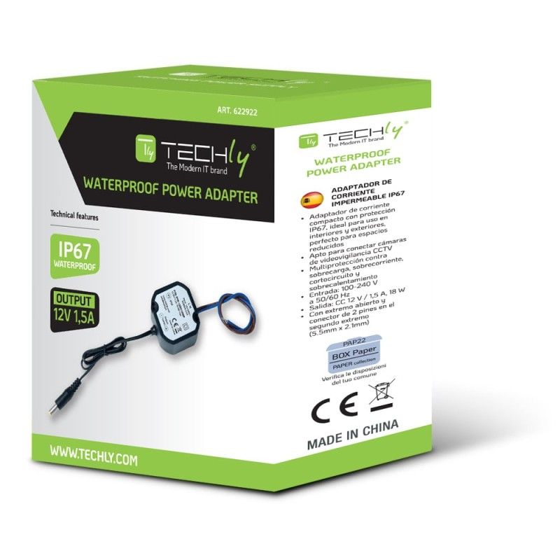 Alimentatore Impermeabile IP67 12 V / 1,5 A, 18 W Plug 5.5 x 2.1 mm Nero