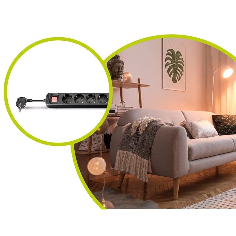 Presa Multipla a 6 Posti Schuko con Cavo 1,5m Nero