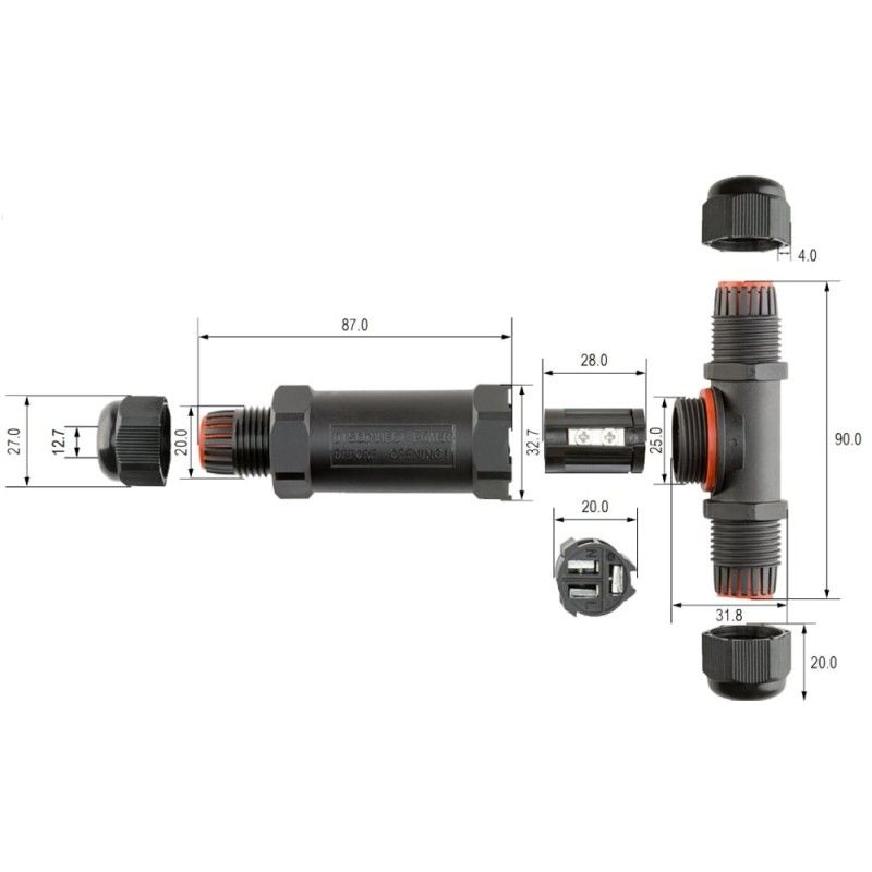 Raccordo di Connessione a T Impermeabile IP68 per Cavo Elettrico