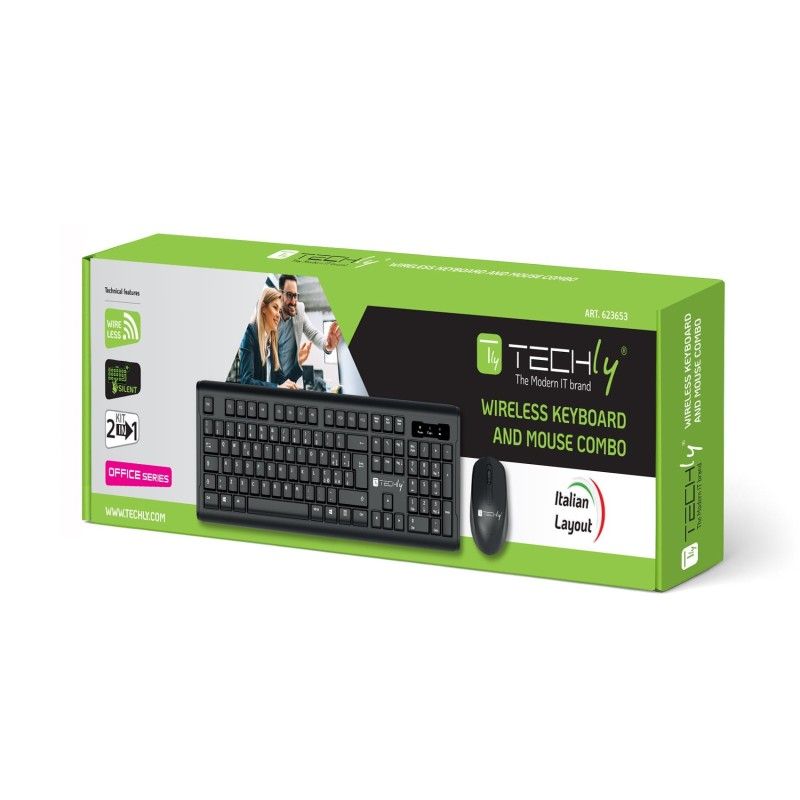 Kit Tastiera e Mouse 1600 Dpi Wireless Nero