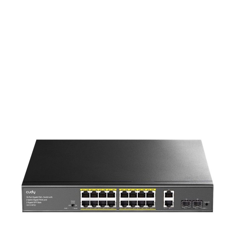 Switch Gigabit PoE+ 16 Porte con 2 Uplink GBE e 2 Gigabit SFP, GS1018PS2 Nero