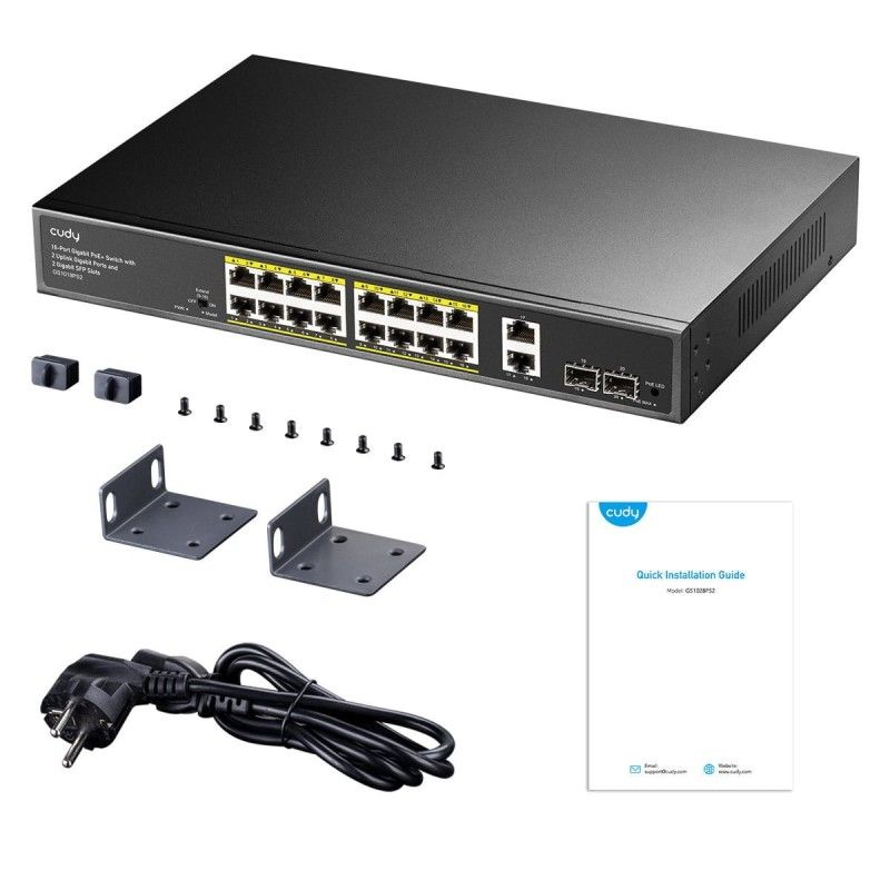 Switch Gigabit PoE+ 16 Porte con 2 Uplink GBE e 2 Gigabit SFP, GS1018PS2 Nero