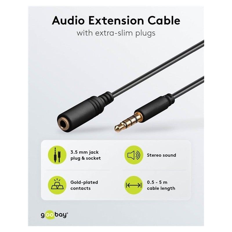 Cavo Prolunga Stereo 3.5 mm M/F 4Pin 0,5 m Nero