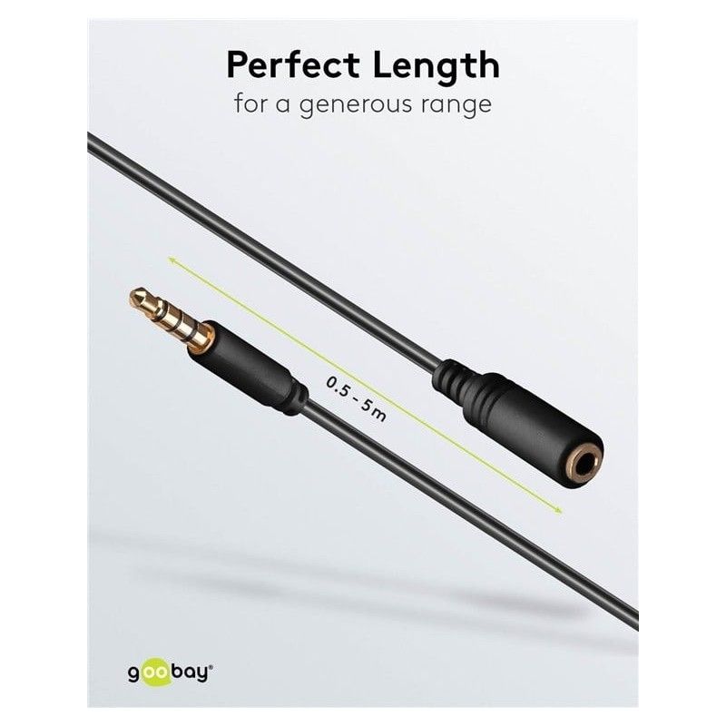 Cavo Prolunga Stereo 3.5 mm M/F 4Pin 0,5 m Nero