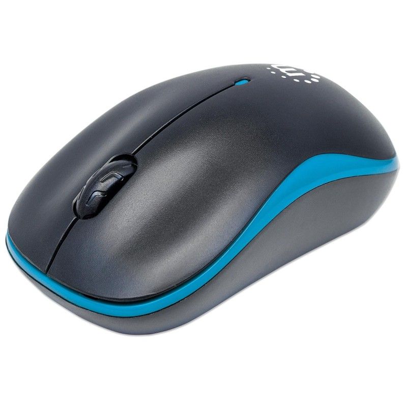 Mouse Ottico Wireless con Micro Ricevitore USB 1000 Dpi Nero/Azzurro