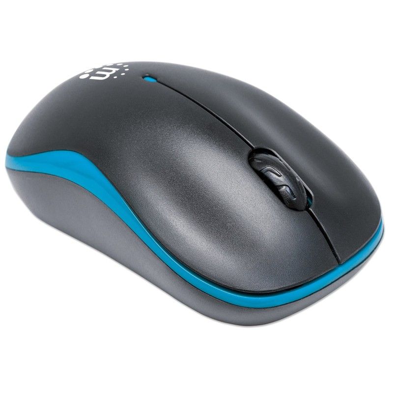 Mouse Ottico Wireless con Micro Ricevitore USB 1000 Dpi Nero/Azzurro