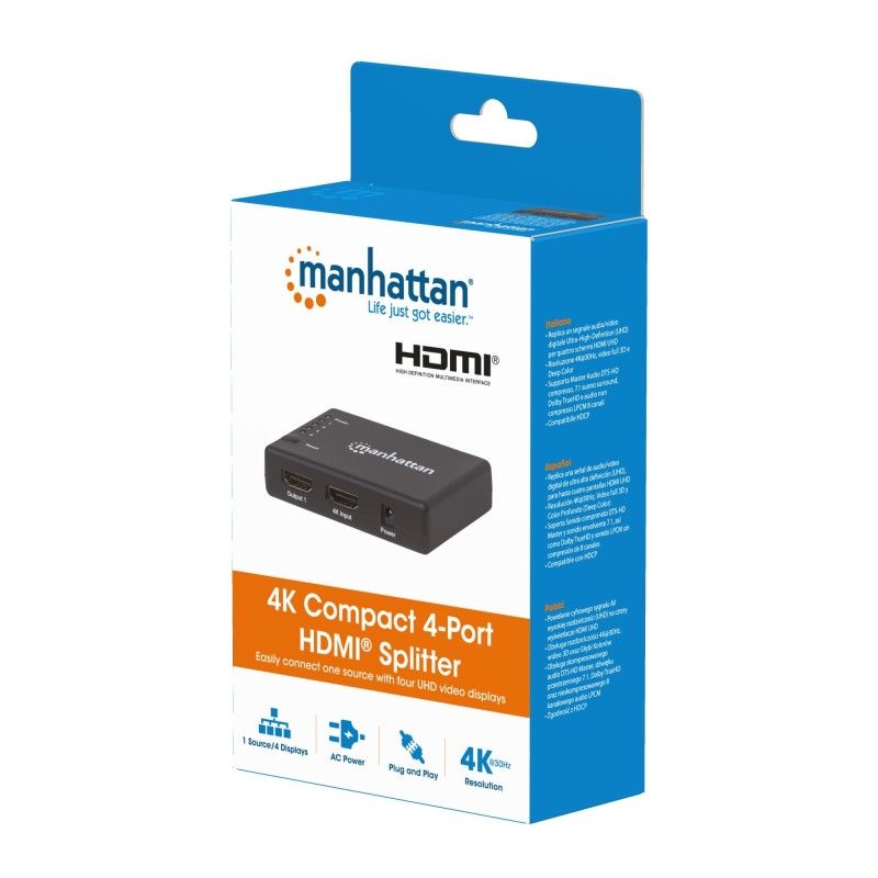 Splitter HDMI 4K UHD 3D con LED 4 vie