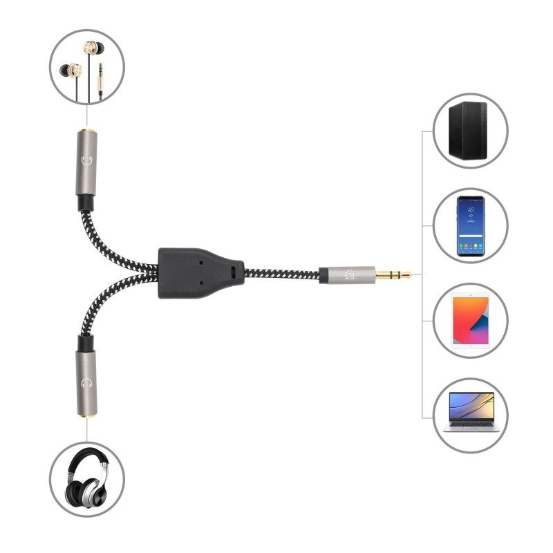 Cavo Adattatore Sdoppiatore Audio per Cuffie Stereo AUX 15 cm